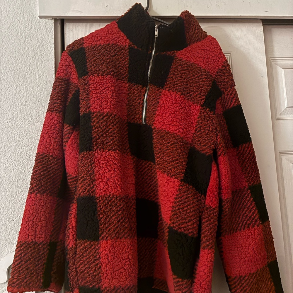 True Craft Red and Black Checkered Fleece Jacket